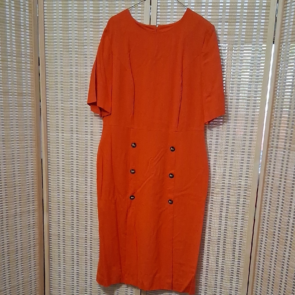 Classic Orange Short-Sleeve Sheath Dress
